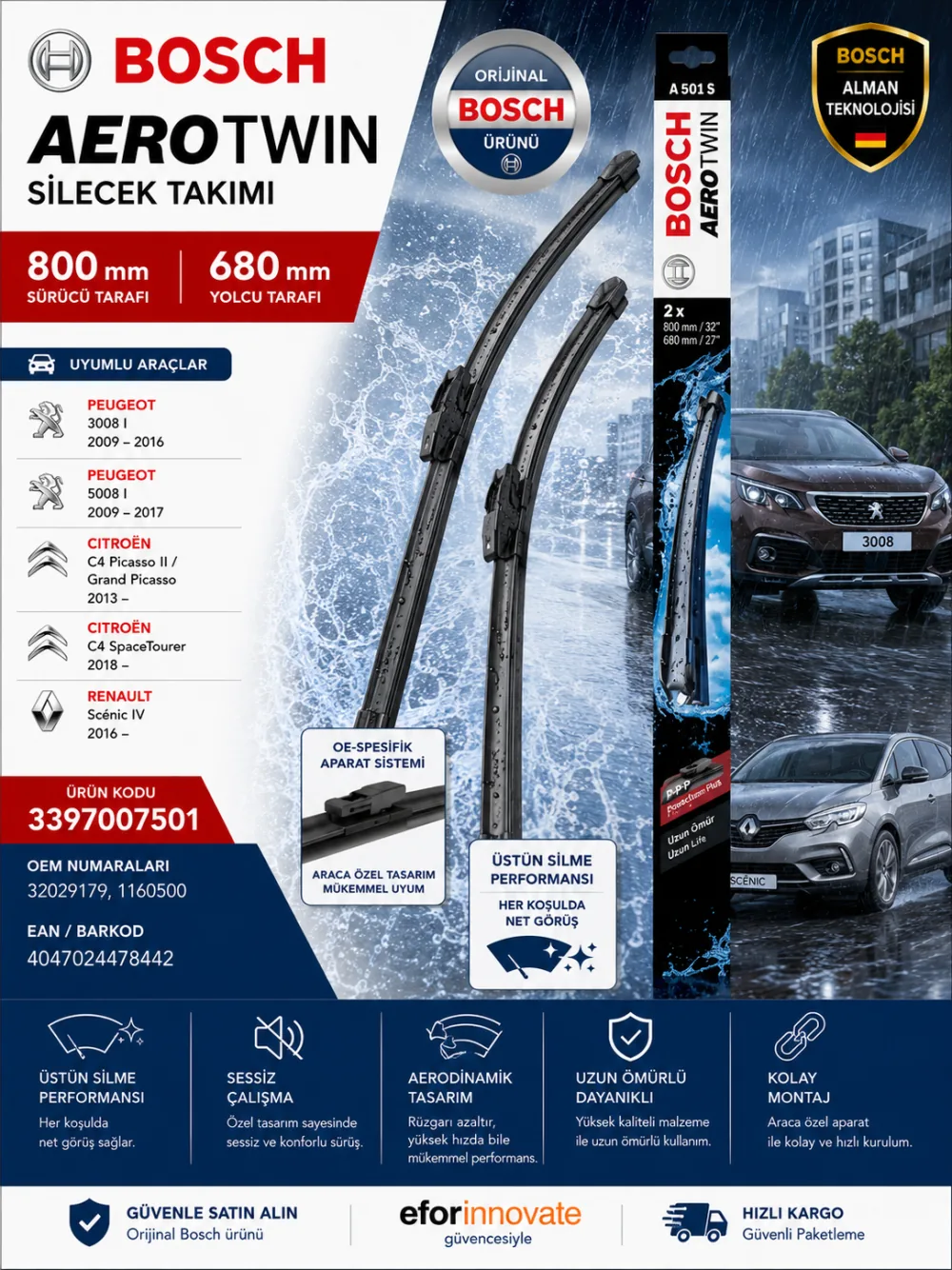 Aerotwin Silecek Takımı 800/680 mm 3397007501