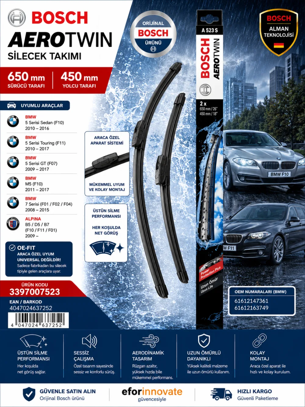 Aerotwin Silecek Takımı 650/450 mm Bmw F10 Uyumlu 3397007523