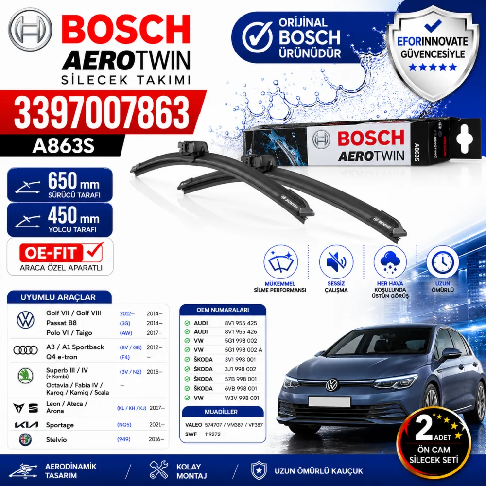 Aerotwin Silecek Takımı 650/450 mm Volkswagen Super Uyumlu 3397007863