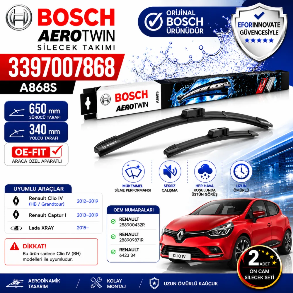 Aerotwin Silecek Takımı 650/340 mm Clio Uyumlu 3397007868