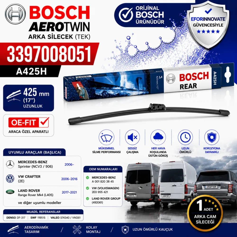 Arka Cam Sileceği 425 mm Mercedes Volkswagen Uyumlu 3397008051