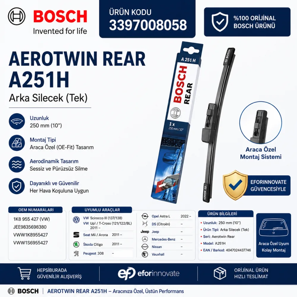 Arka Cam Sileceği 250 mm Volkswagen Uyumlu 3397008058
