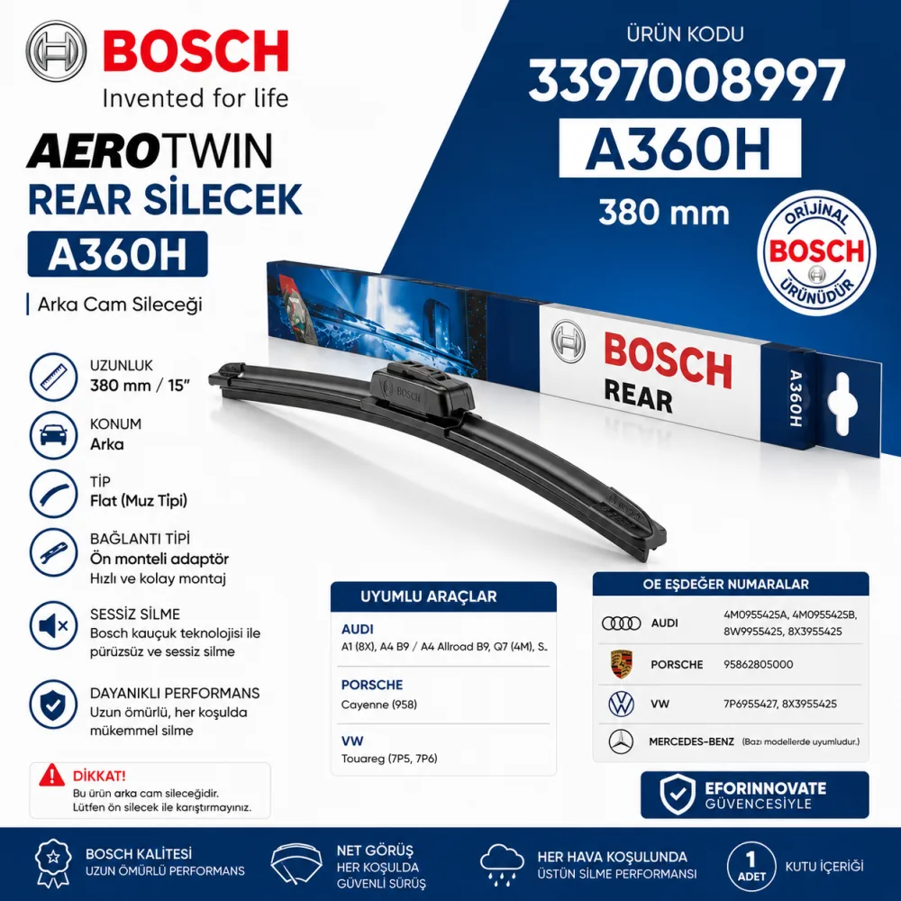 Aerotwin Tekli Silecek Süpürgesi 380 mm Audi Volkswagen Uyumlu 3397008997
