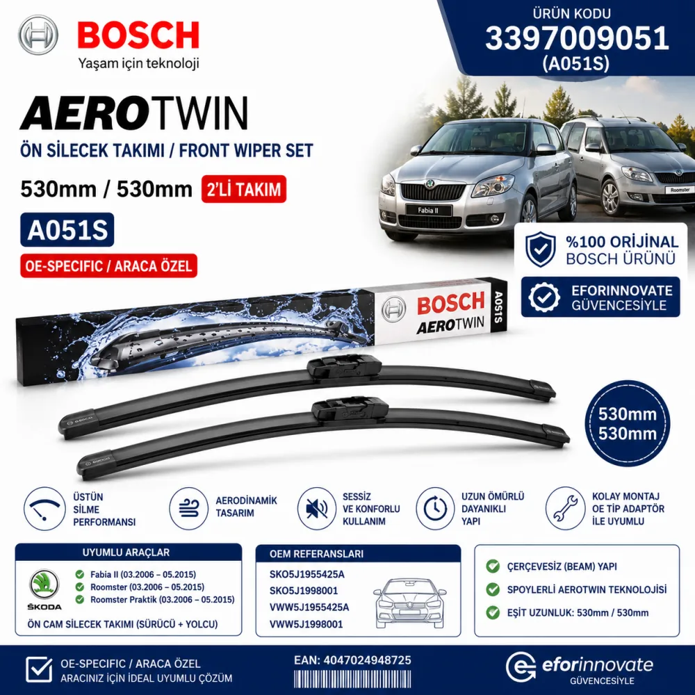 Aerotwin Silecek Takımı 530/530 mm Skoda Uyumlu 3397009051