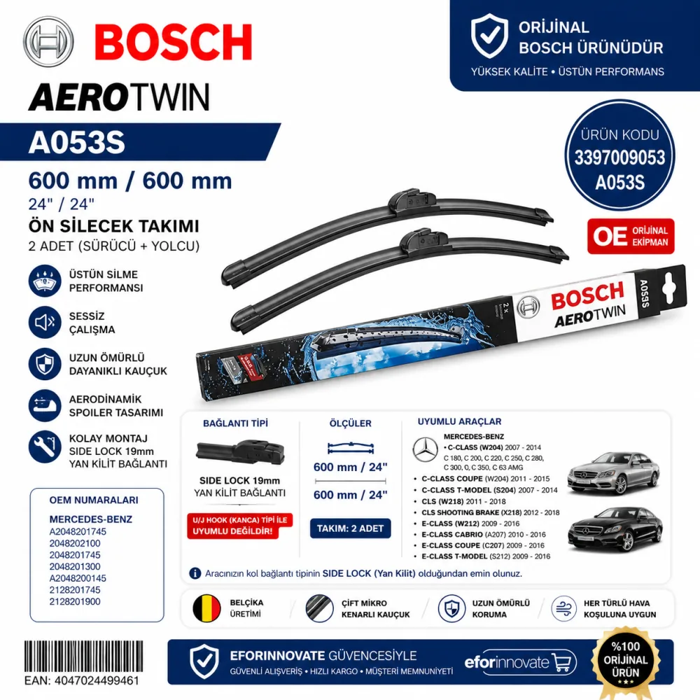 Aerotwin Silecek Takımı 600/600 mm Mercedes C180 C200 Uyumlu 3397009053