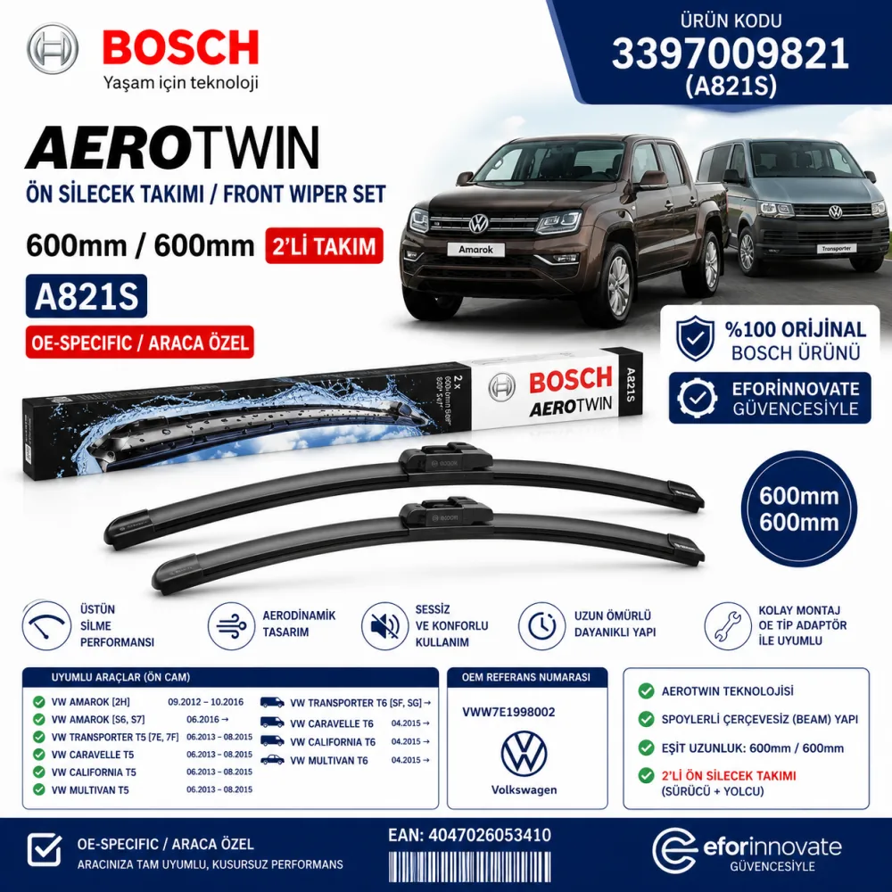 Aerotwin Silecek Takımı 600/600 mm Volkswagen Amarok Uyumlu 3397009821