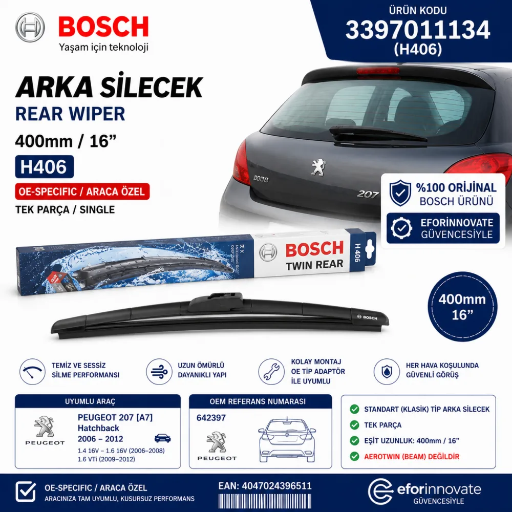 Arka Cam Sileceği 400 mm Peugeot Uyumlu 3397011134