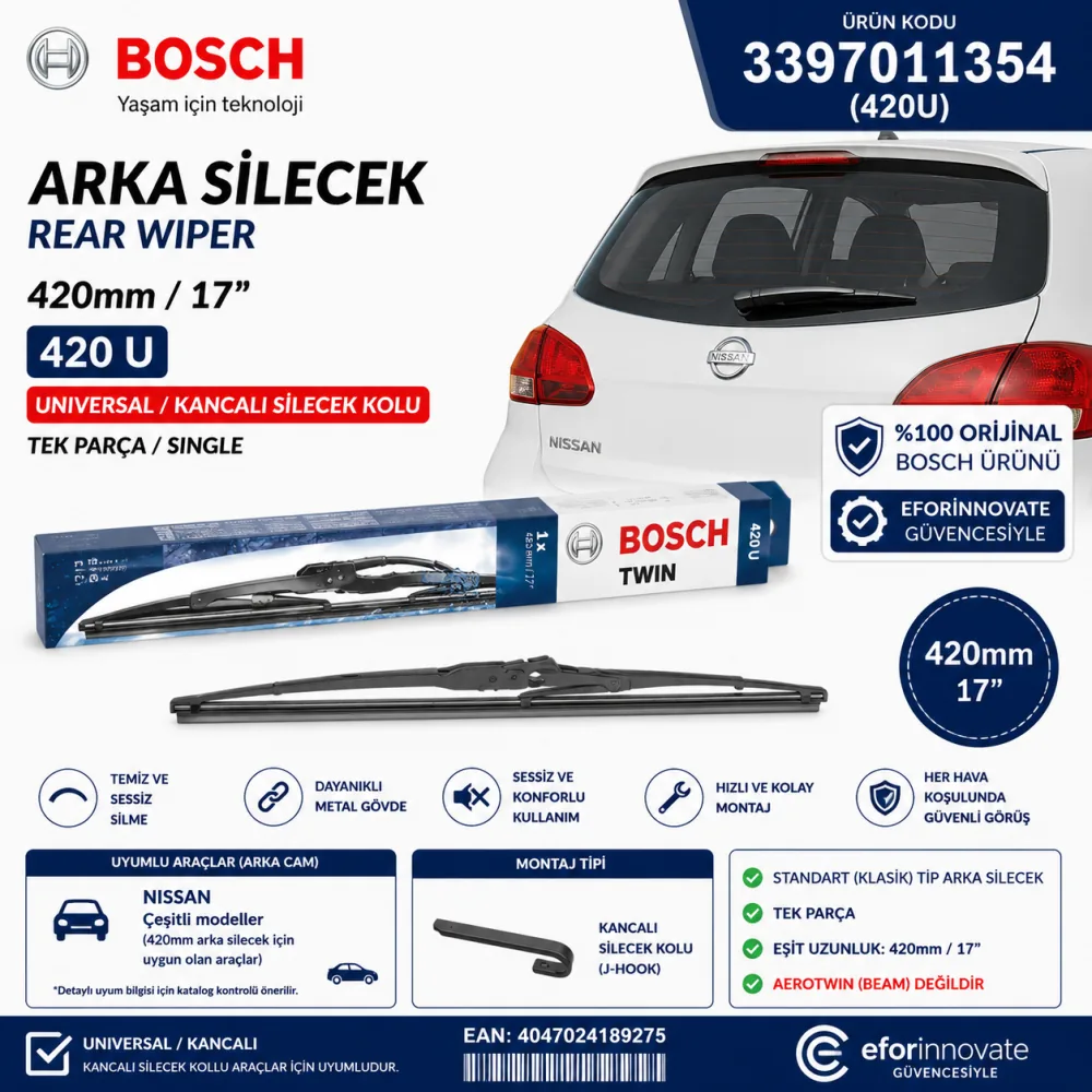 Arka Cam Sileceği 420 mm Nissan Uyumlu 3397011354