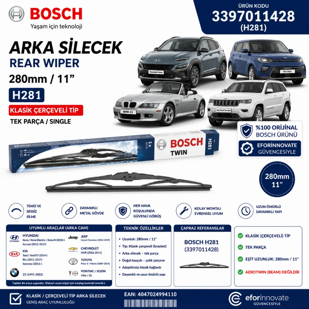 H281 Silecek Takımı 280 mm Bmw Hyundai Uyumlu 3397011428