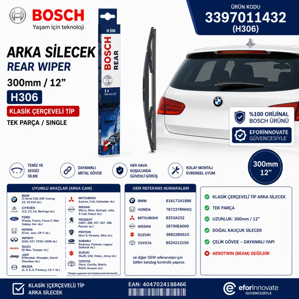 H306 Silecek Takımı 300 mm Bmw Uyumlu 3397011432