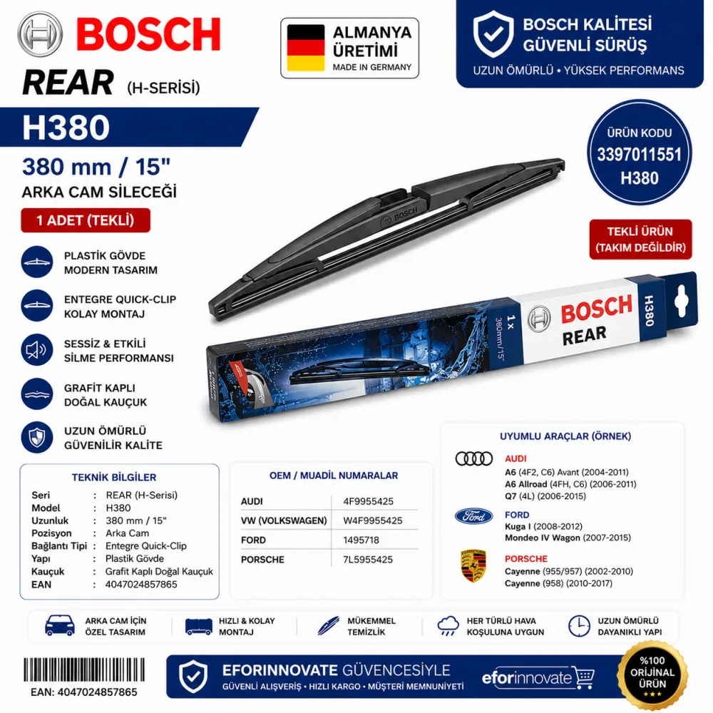 Arka Cam Sileceği 380 mm Audi Uyumlu 3397011551