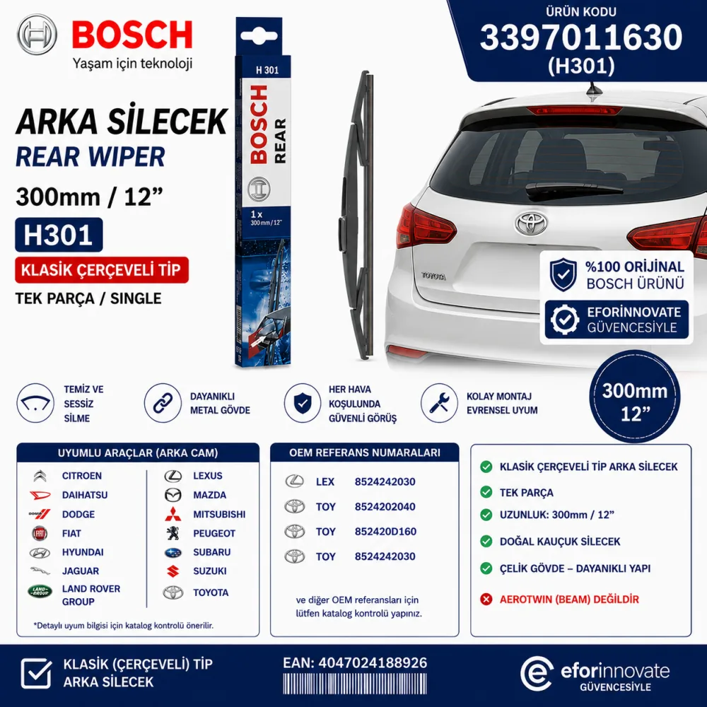 Arka Cam Sileceği 300 mm Toyota Mazda Uyumlu 3397011630