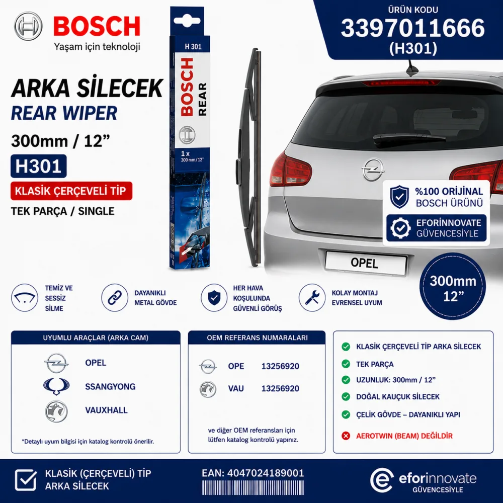 Arka Cam Sileceği 300 mm Opel Uyumlu 3397011666