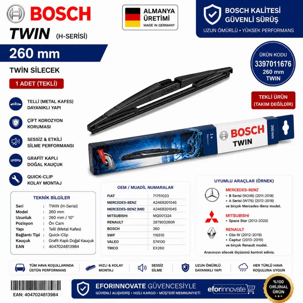 Twin Silecek Takımı 260 mm Mercedes Uyumlu 3397011676