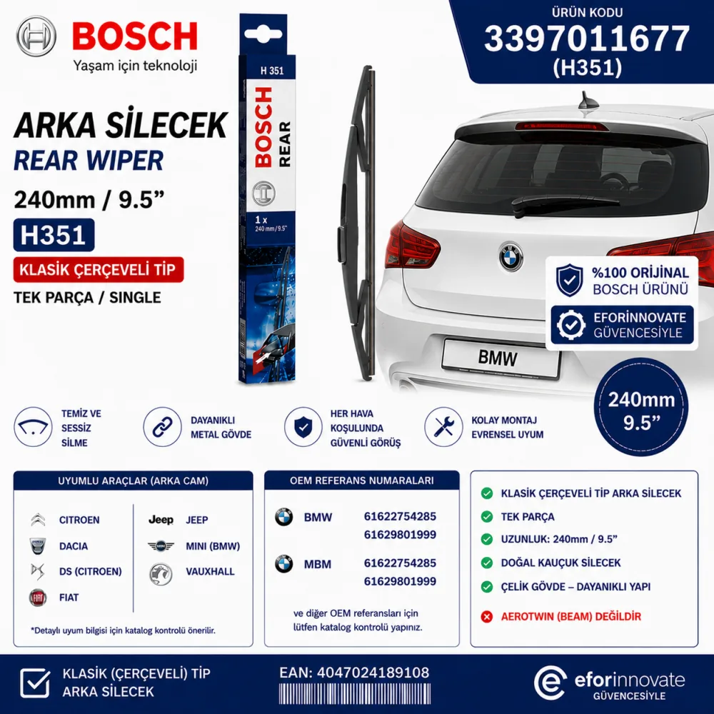 Arka Cam Sileceği 240 mm Bmw Uyumlu 3397011677