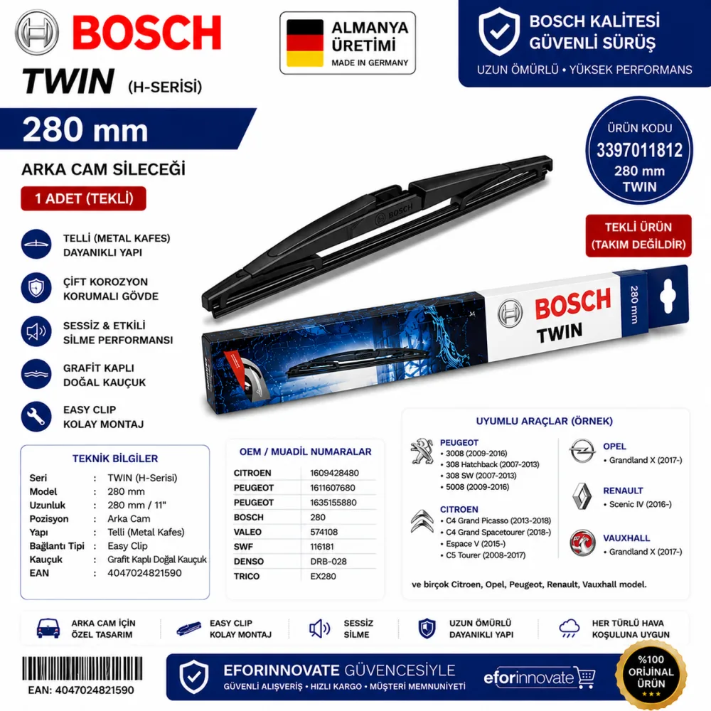 Twin Silecek Takımı 280 mm Toyota Uyumlu 3397011812