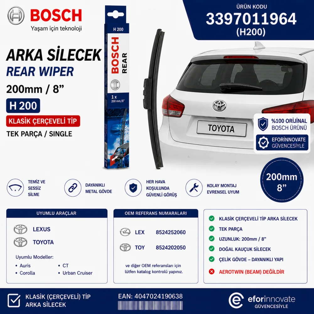 Arka Cam Sileceği 200 mm Toyota Uyumlu 3397011964