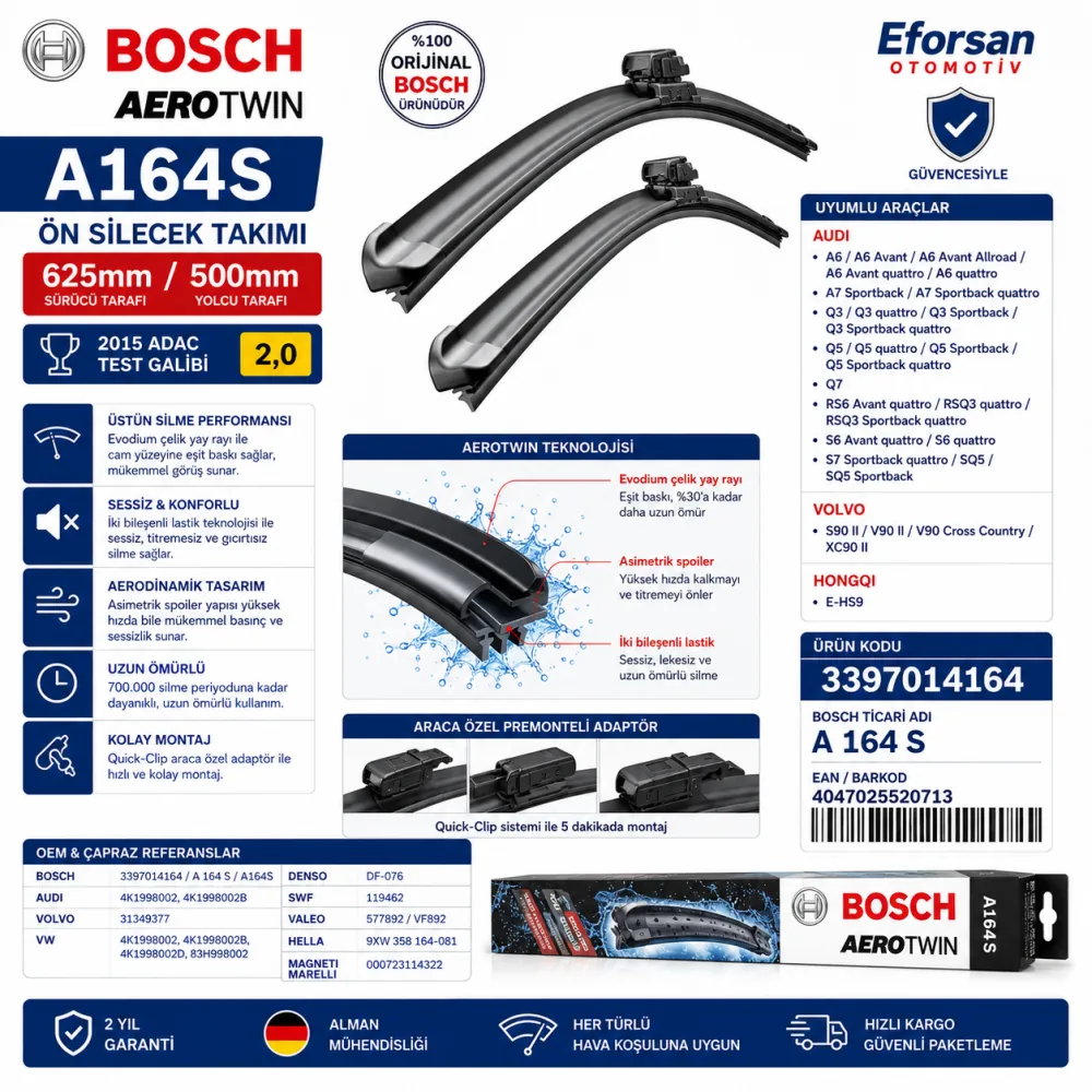 Aerotwin Silecek Takımı 625/500 mm Volvo Uyumlu 3397014164