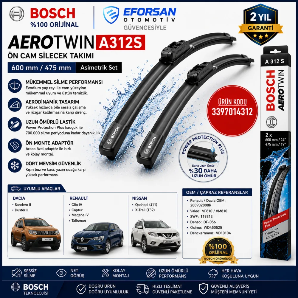 Aerotwin A160 Silecek Takımı 600/475 mm Mercedes A160 Uyumlu 3397014312