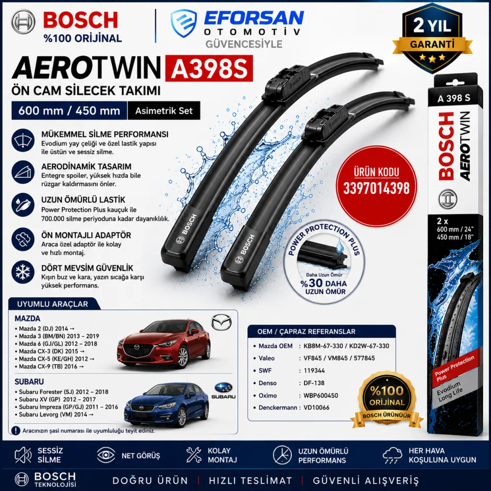 Aerotwin Silecek Takımı 600/450 mm Mazda Uyumlu 3397014398