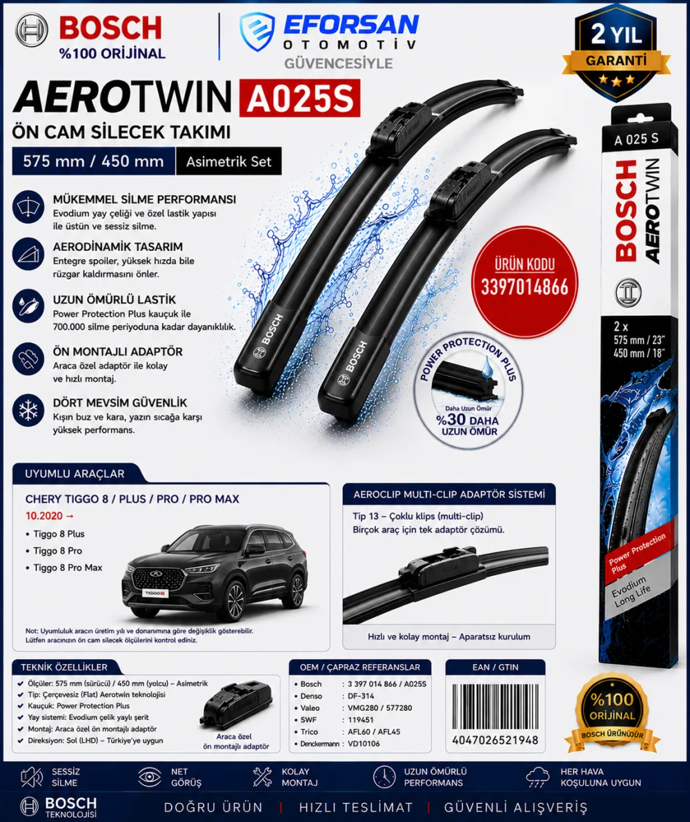 Aerotwin Silecek Takımı 575/450 mm Tiggo Uyumlu 3397014866