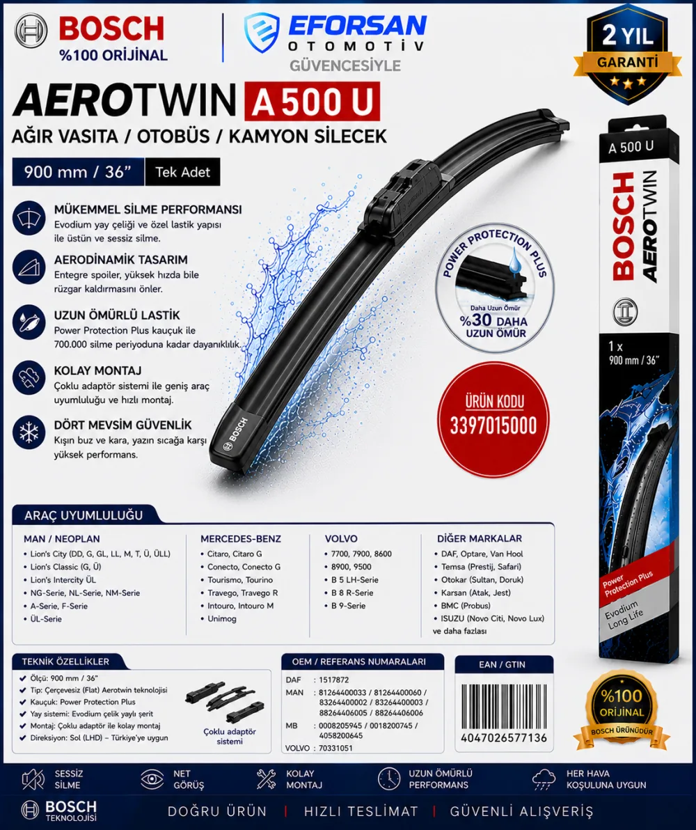 Aerotwin Tekli Silecek Süpürgesi 900 mm Man Mercedes Uyumlu 3397015000