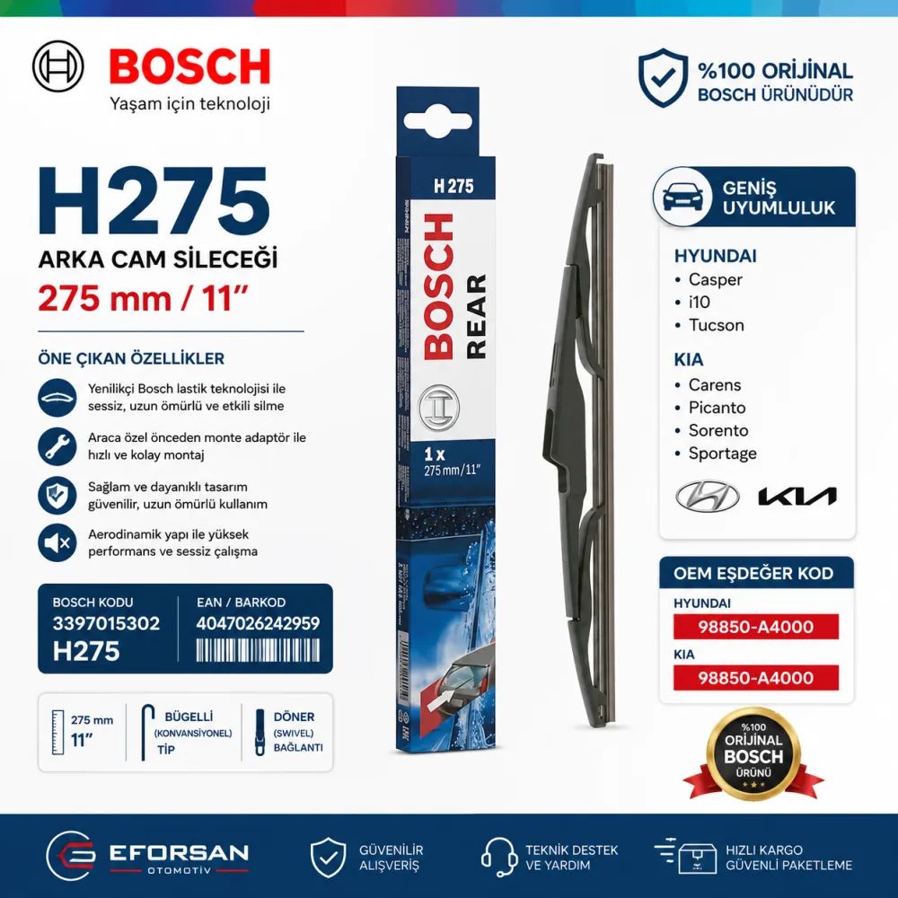 Arka Cam Sileceği 275 mm Kia Uyumlu 3397015302