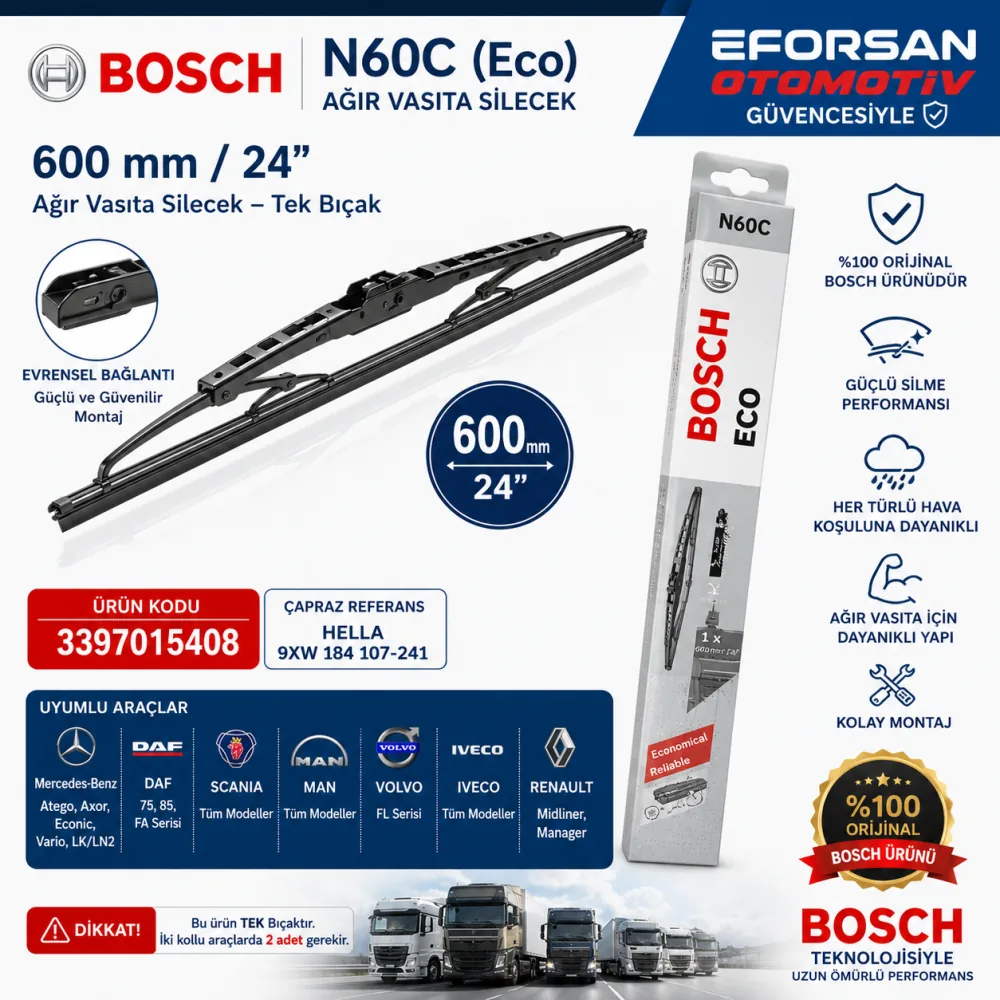 Eco Silecek Takımı 600 mm Mercedes Daf Uyumlu 3397015408