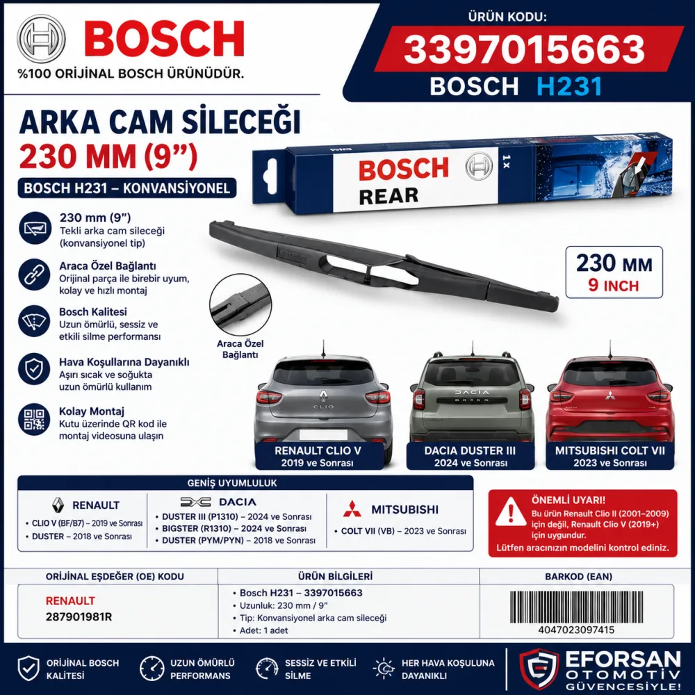 H231 Arka Cam Sileceği Clio Uyumlu 3397015663