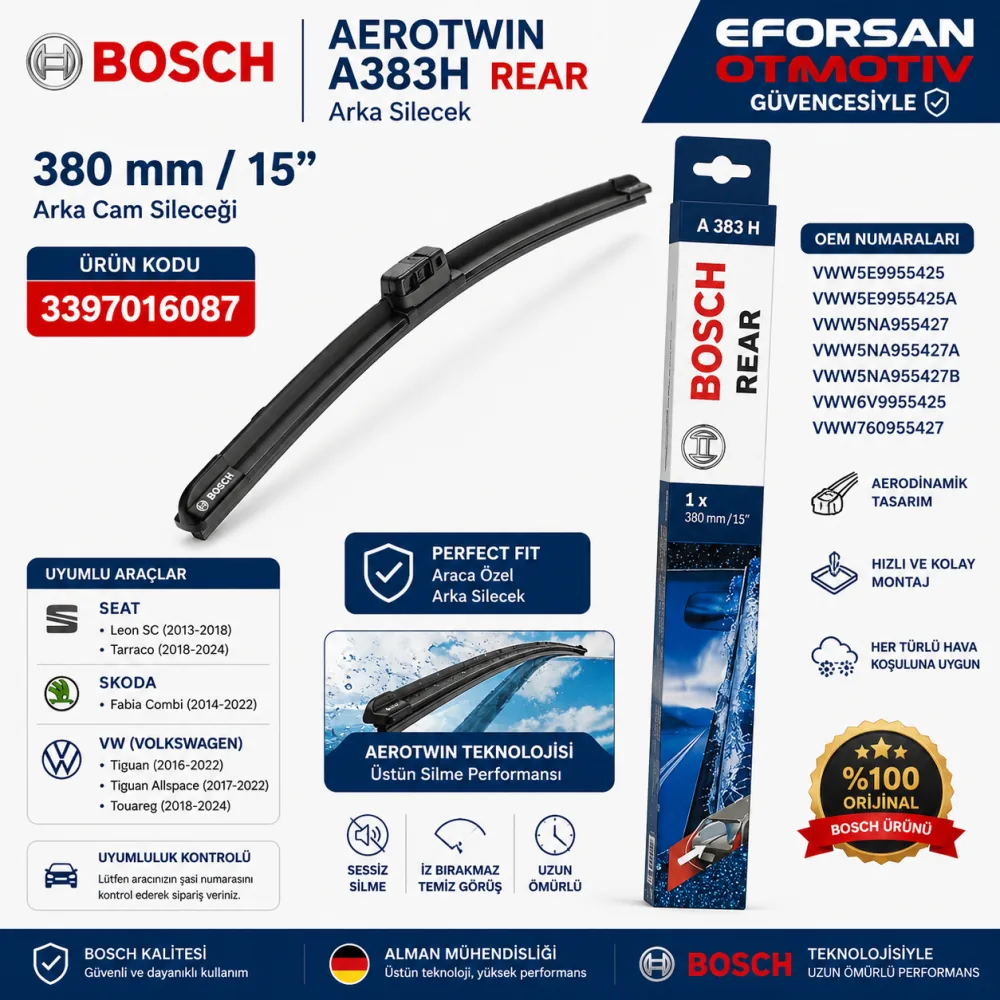 Aerotwin Arka Cam Sileceği 380 mm Skoda Uyumlu 3397016087