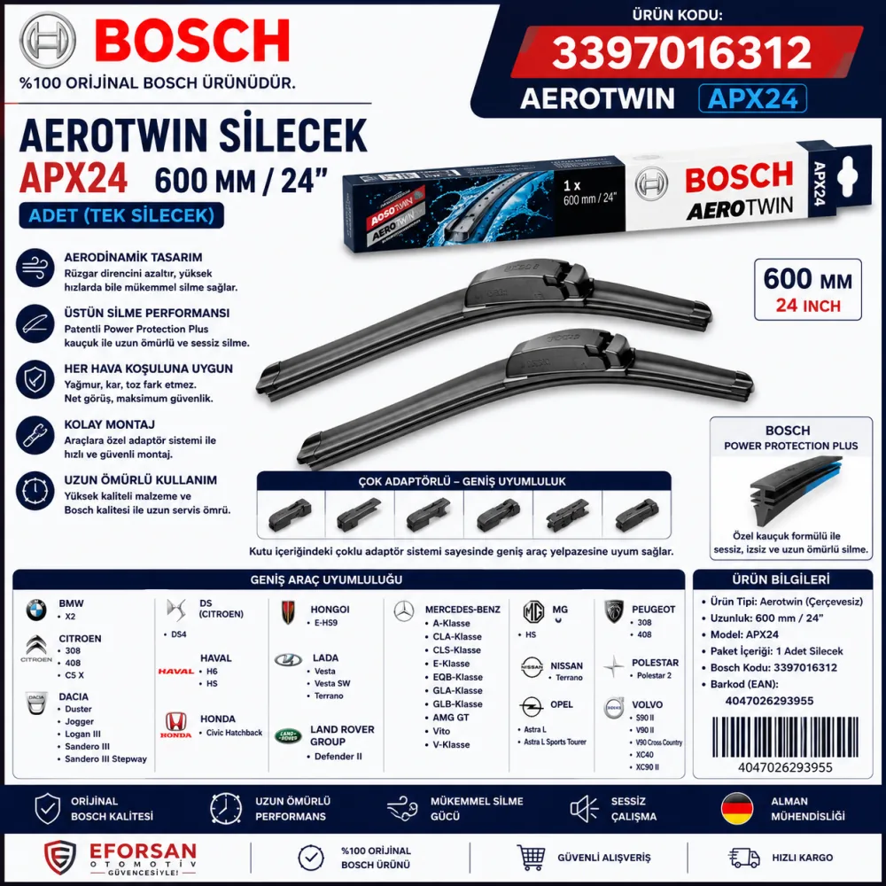 Aerotwin APX24 Tekli Silecek Süpürgesi 600 mm 3397016312