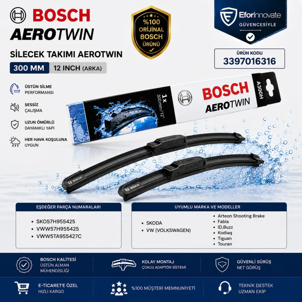 Aerotwin Arka Cam Sileceği 300 mm Skoda Uyumlu 3397016316