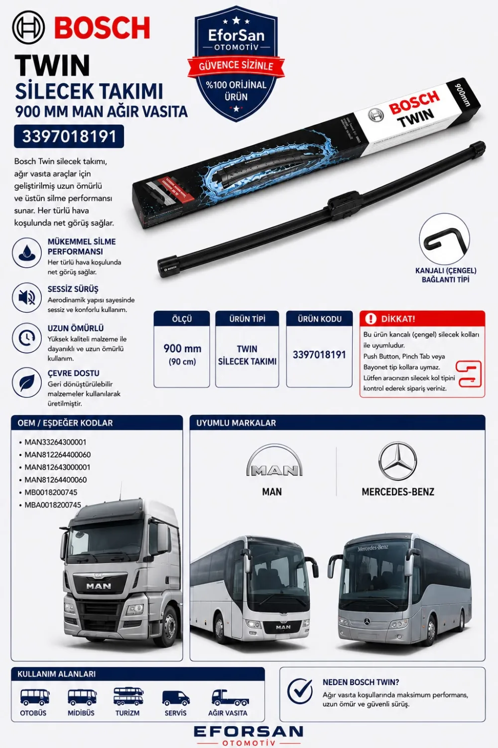 Twin Tekli Silecek Süpürgesi 900 mm Man Uyumlu 3397018191