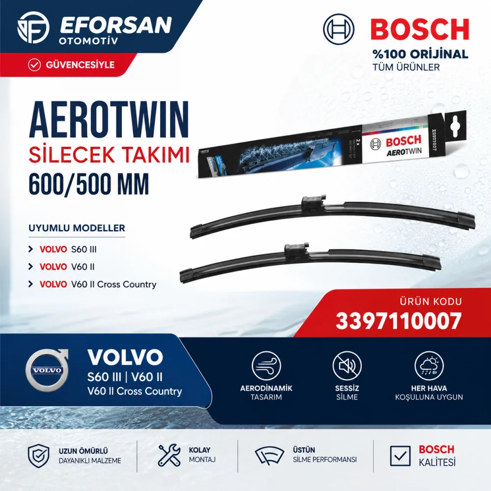 Aerotwin Silecek Takımı 600/500 mm Volvo Uyumlu 3397110007