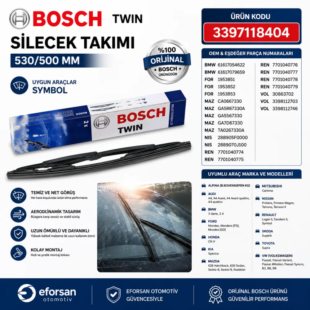 Twin Silecek Takımı 530/500 mm Symbol Uyumlu 3397118404