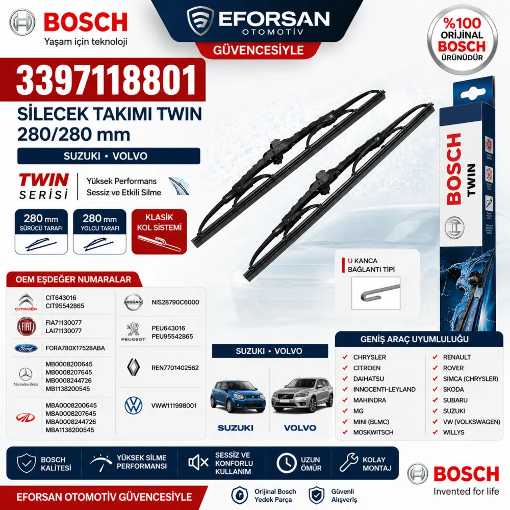 Twin Silecek Takımı 280/280 mm Suzuki Volvo Uyumlu 3397118801