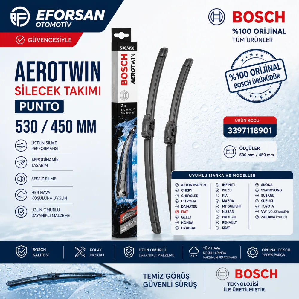 Aerotwin Silecek Takımı 530/450 mm Punto Uyumlu 3397118901