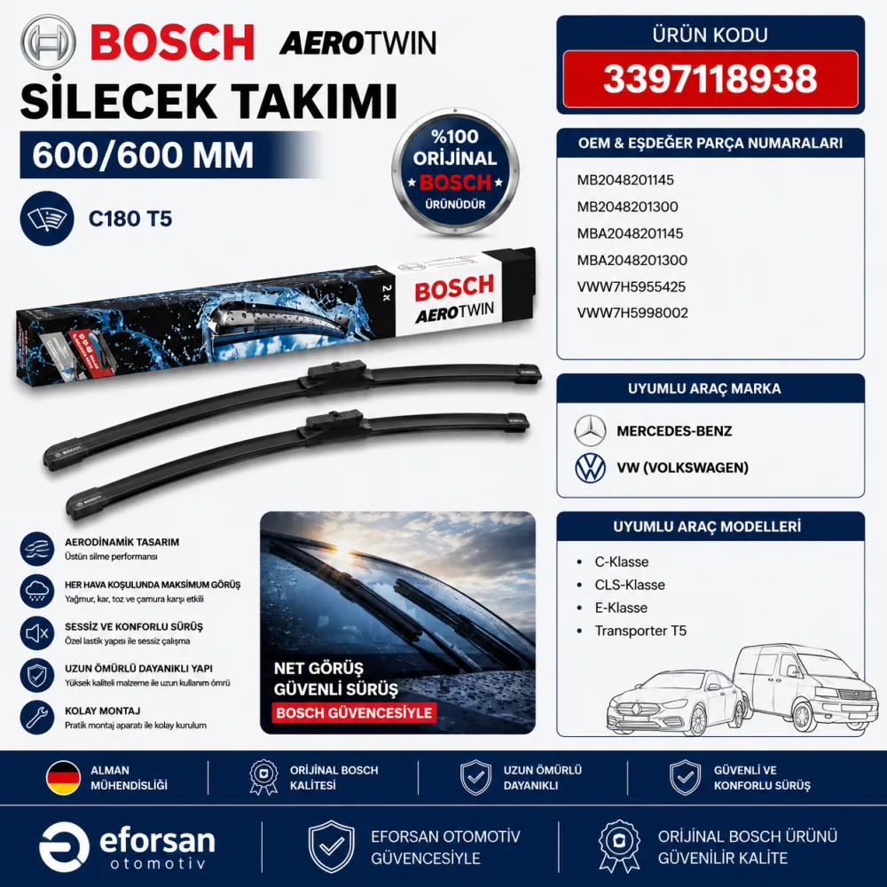 Aerotwin Silecek Takımı 600/600 mm C180 Uyumlu 3397118938
