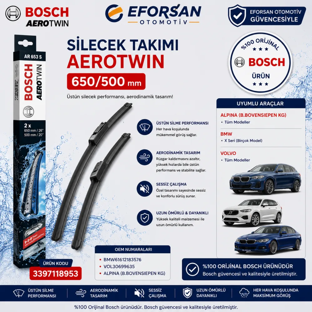 Aerotwin Silecek Takımı 650/500 mm Bmw Uyumlu 3397118953