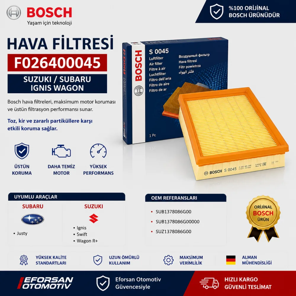 Hava Filtresi Suzuki Uyumlu F026400045
