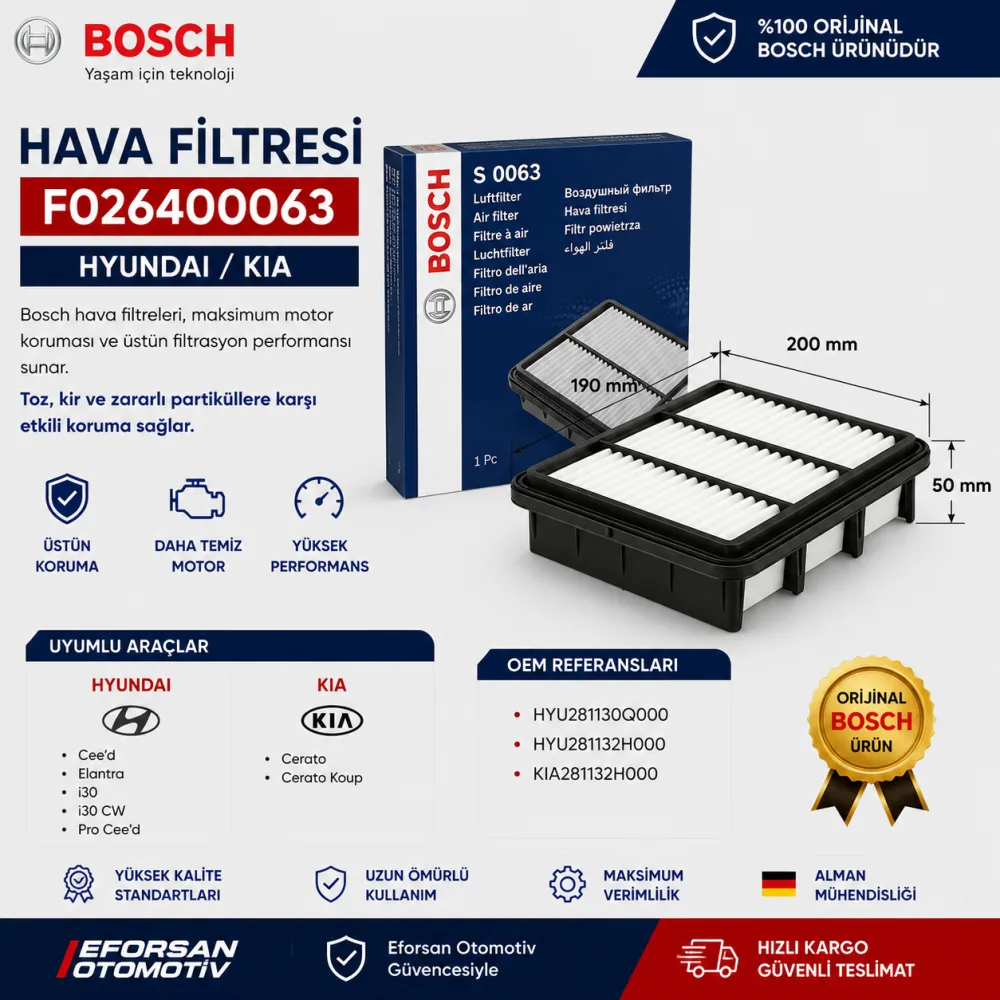 Hava Filtresi Hyundai Kia Uyumlu F026400063
