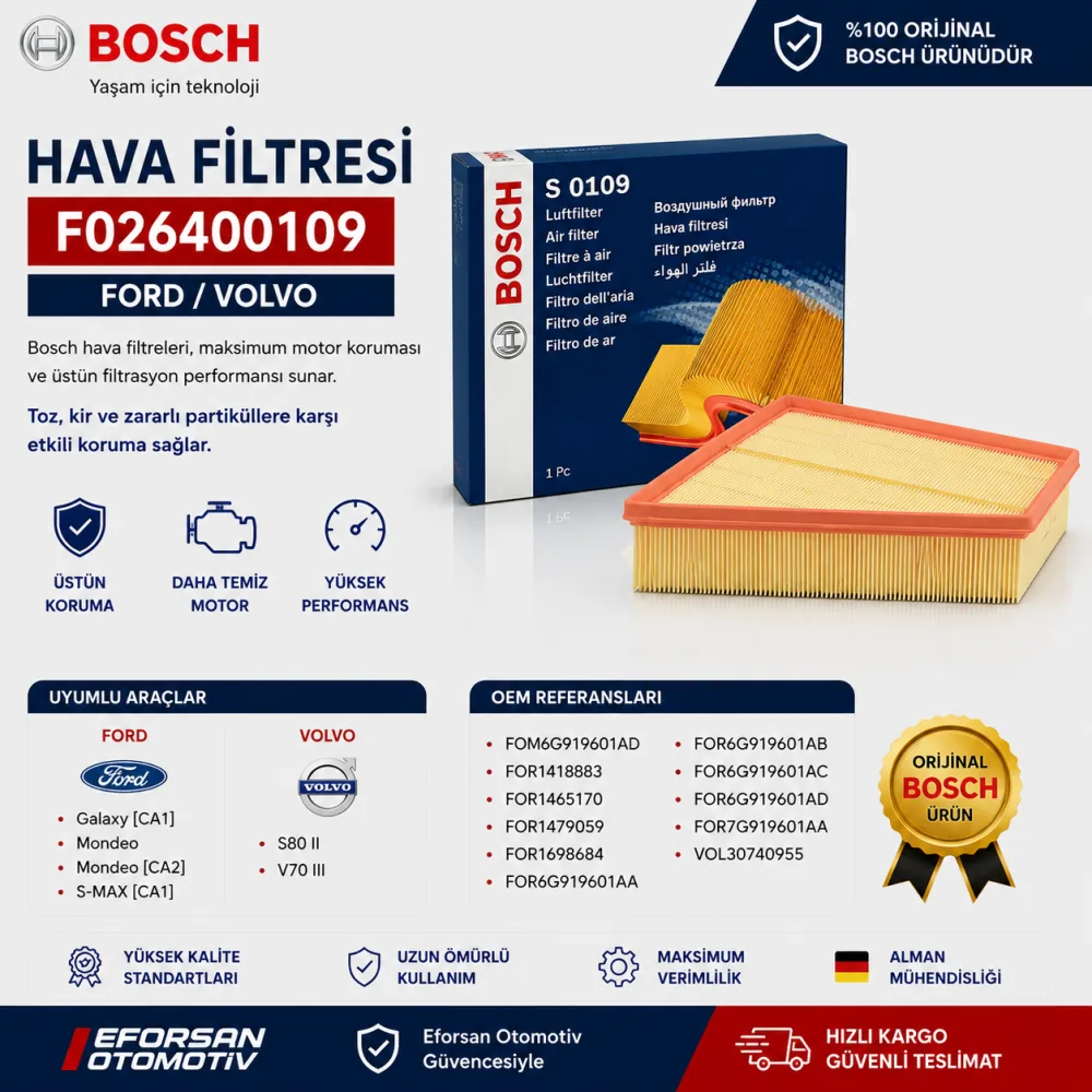 Hava Filtresi Ford Volvo Uyumlu F026400109