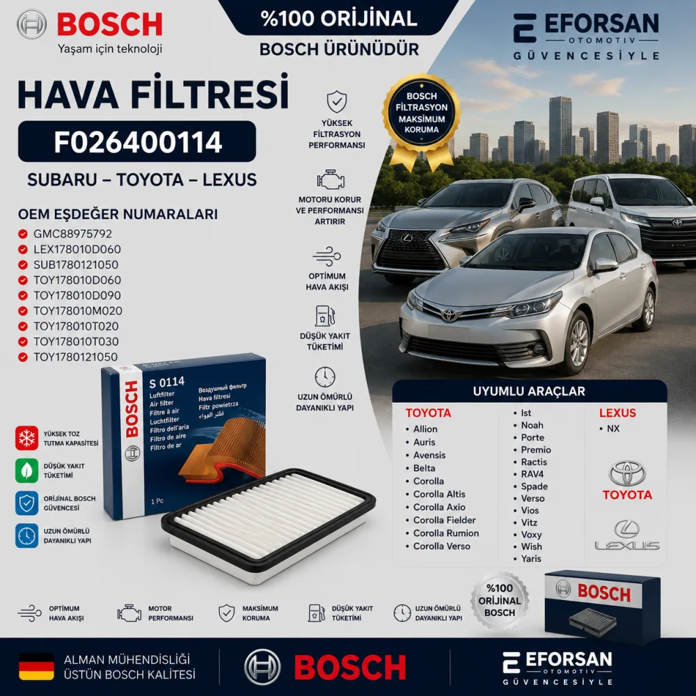 Hava Filtresi Subaru Toyota Uyumlu F026400114