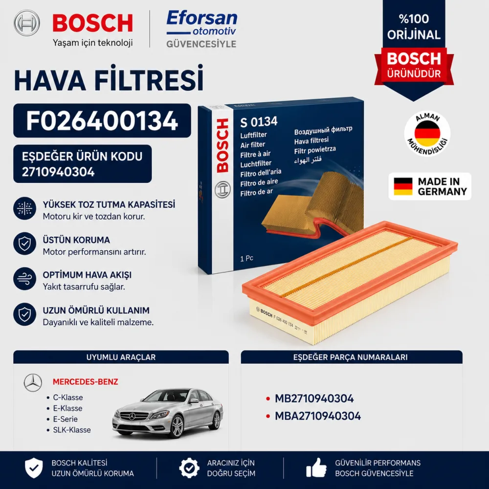 Hava Filtresi Mercedes Uyumlu F026400134