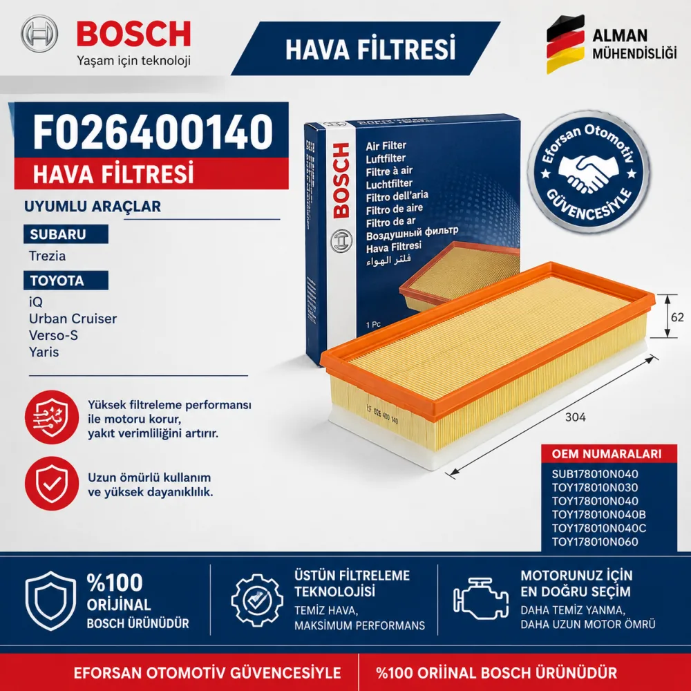 Hava Filtresi Toyota Uyumlu F026400140