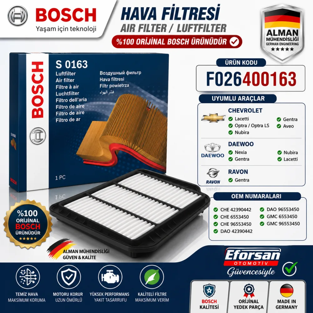Hava Filtresi Chevrolet Daewoo Uyumlu F026400163