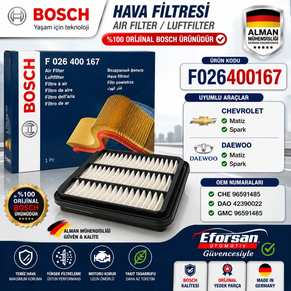 Hava Filtresi Daewoo Chevrolet Uyumlu F026400167