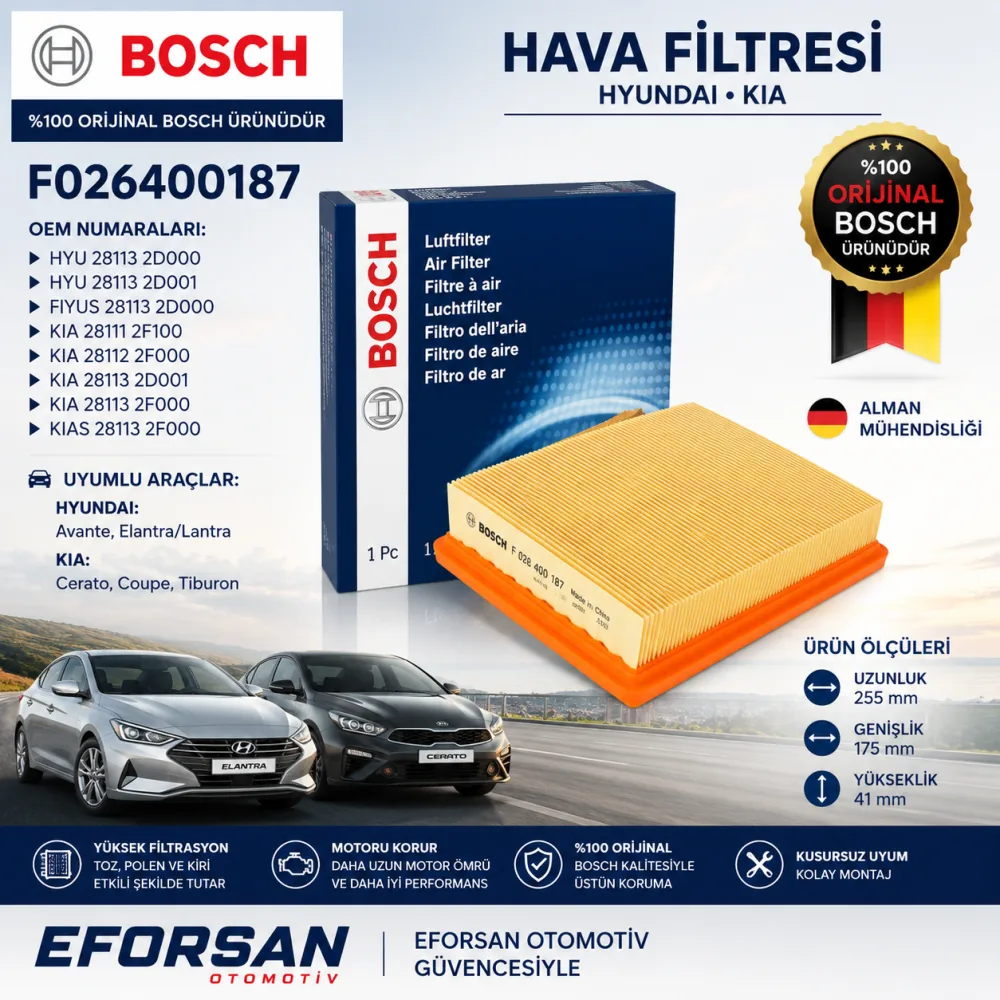 Hava Filtresi Hyundai Kia Uyumlu F026400187
