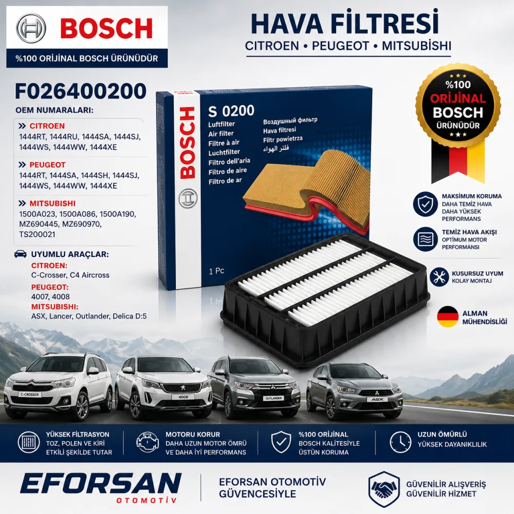 Hava Filtresi Citroen Peugeot Mitsubishi Uyumlu F026400200