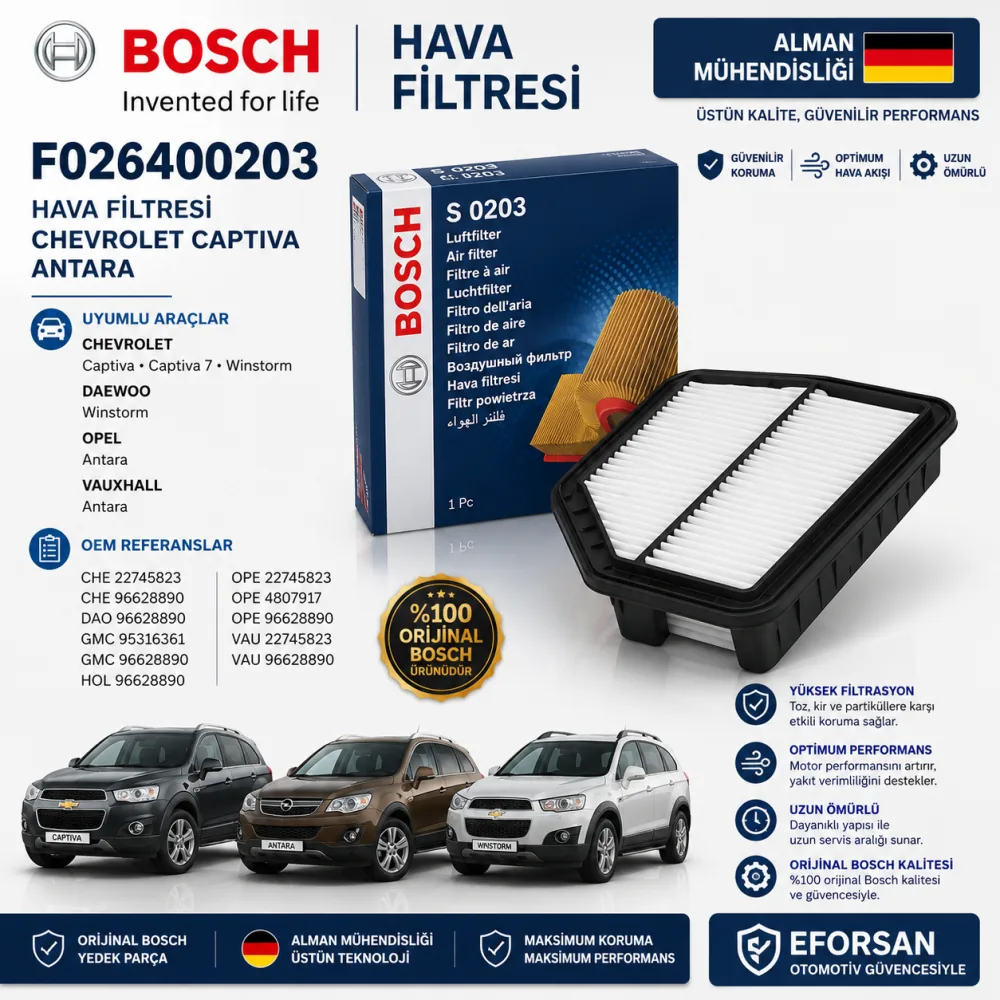 Hava Filtresi Chevrolet Uyumlu F026400203